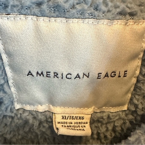 American Eagle Quarter Zip Pullover Sherpa Sweatshirt Cozy Blue Comfy XL - Picture 5 of 7